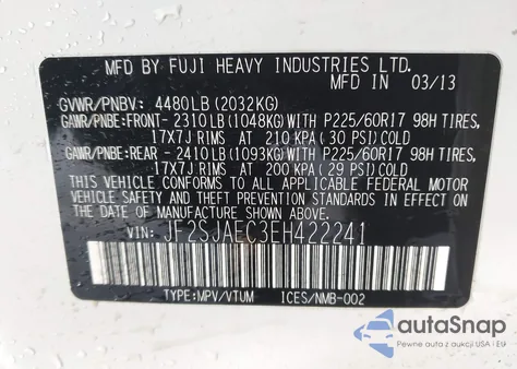 2014 Subaru Forester 2.5I Premium from USA, damaged, VIN JF2SJAEC3EH422241